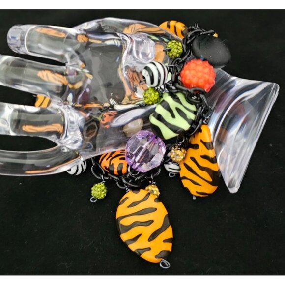Tiger Print Stretch Charm Bracelet, Colorful Beads, Animal Print, Jungle, Safari - Picture 6 of 6